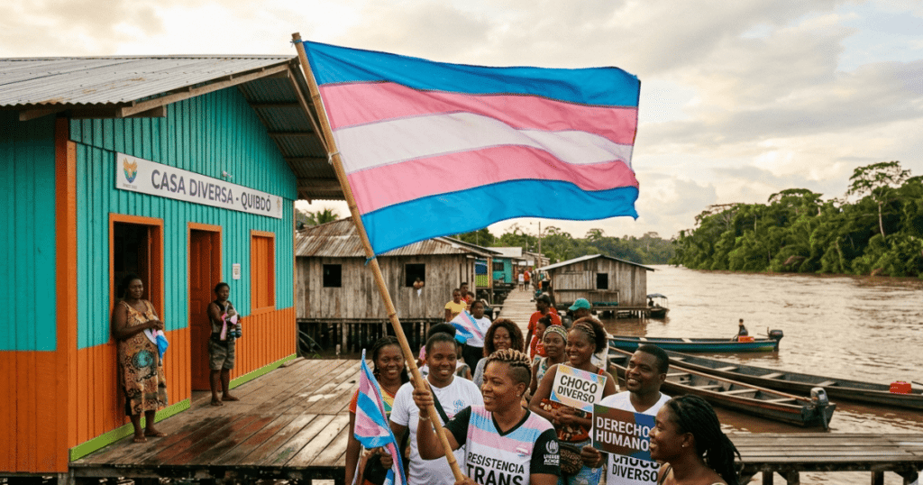 liderazgo trans en Chocó y bandera trans en el río Atrato