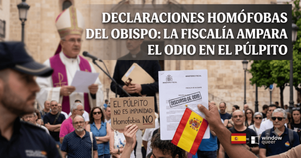 Fotografía sobre la denuncia de las declaraciones homófobas del obispo de Alicante y el archivo de la Fiscalía.