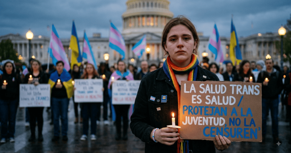 Protesta por los derechos LGTBIQ en EE. UU. frente al Capitolio tras la retirada de fondos para la salud trans de la Administración Trump