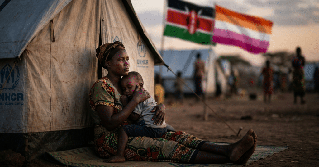 refugiadas lesbianas en Kenia sosteniendo a sus hijos en el campo de Kakuma